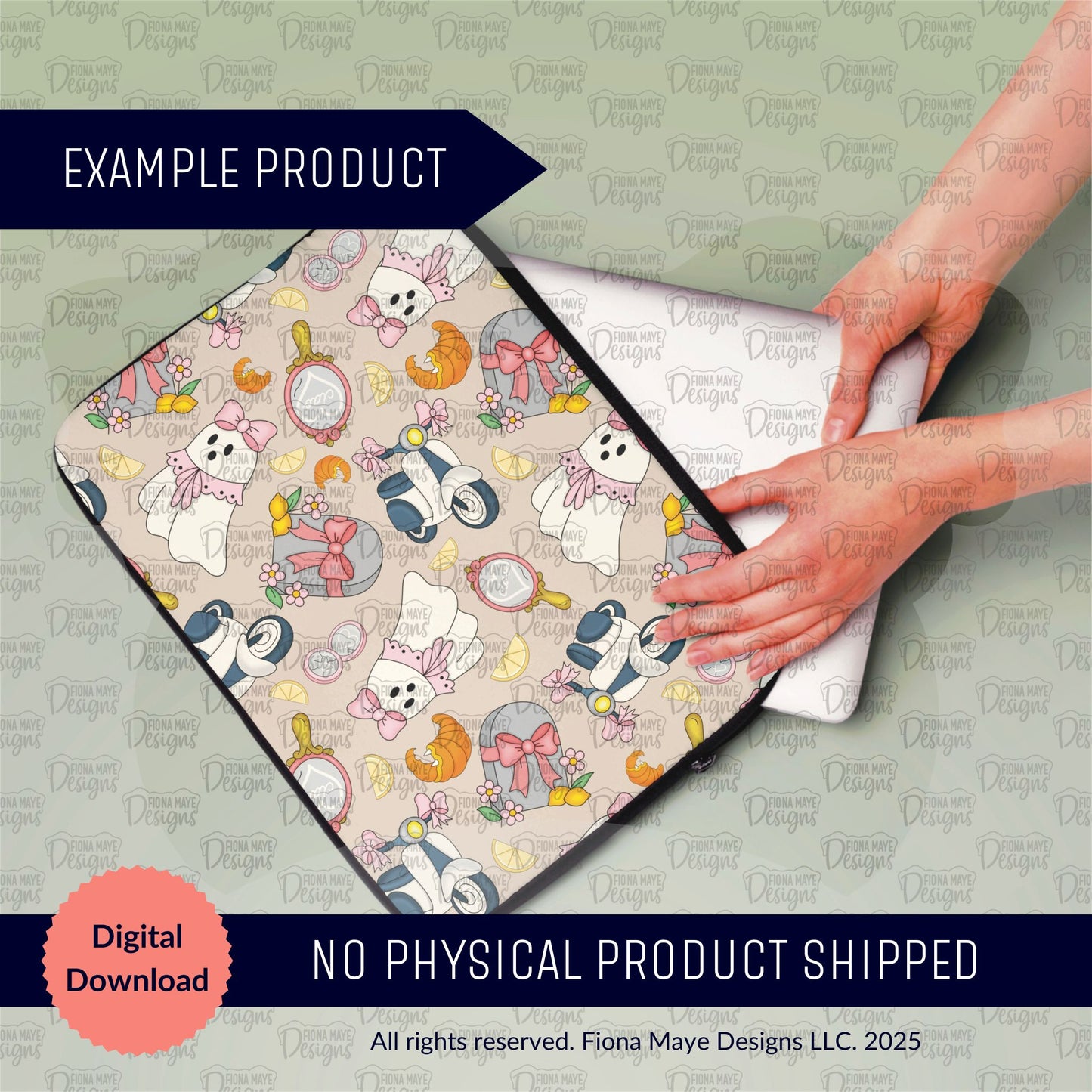 Laptop Sleeve with a Halloween inspired patterned design reminiscent of the Amalfi coast.