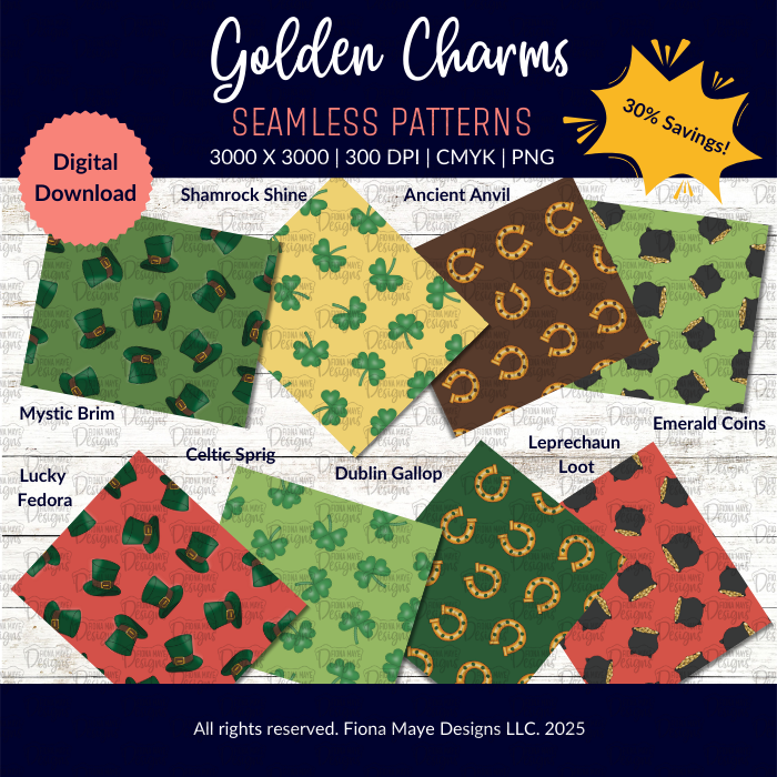 Golden Charms | PNG Seamless Patterns