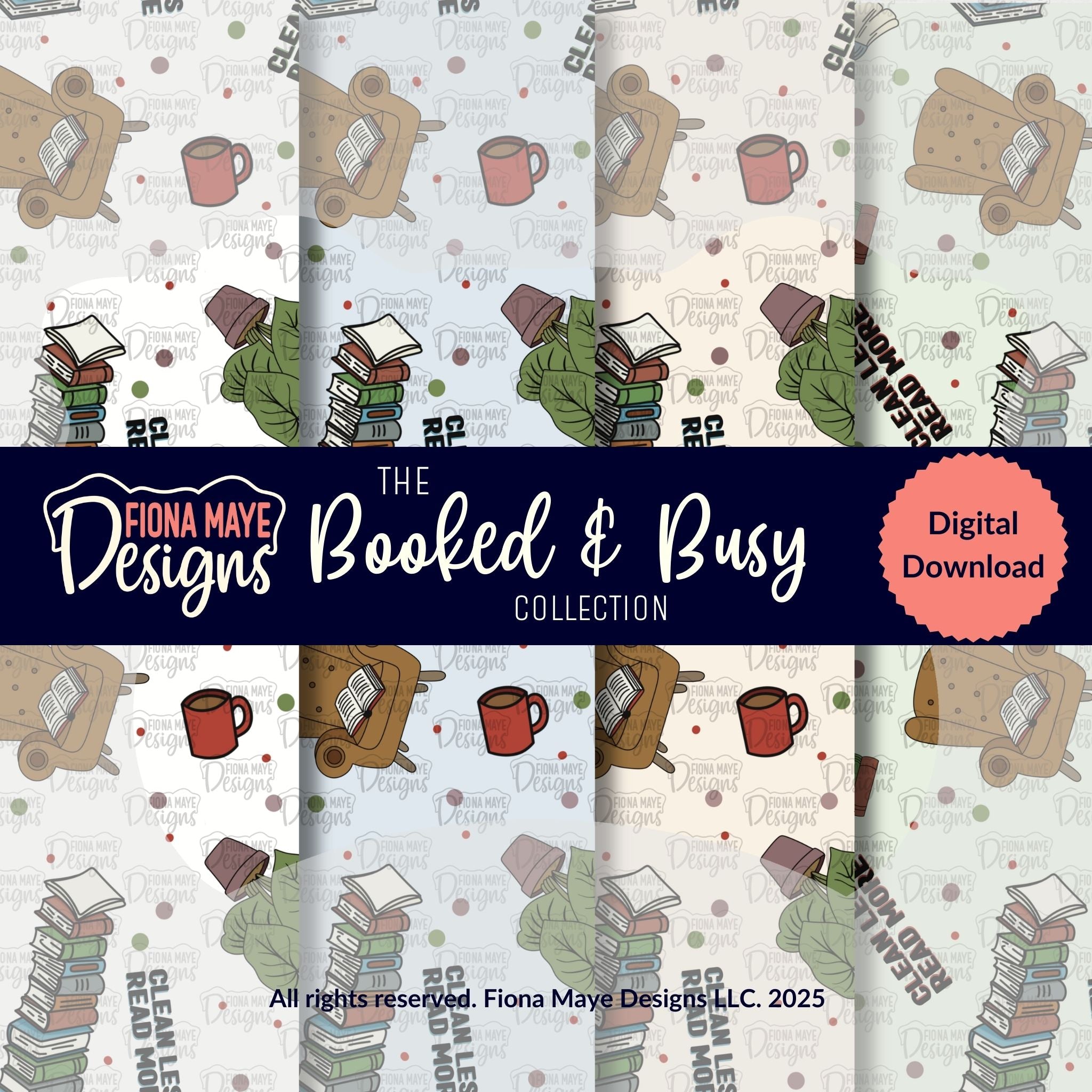 Booked & Busy | PNG Seamless Pattern(s) – Fiona Maye Designs