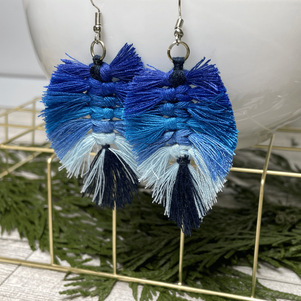 Blue Tones Braided Tassel Earrings