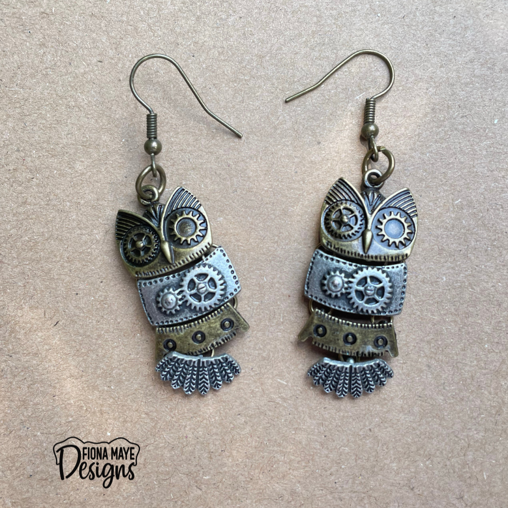 Steampunk Inspired Owl Earrings