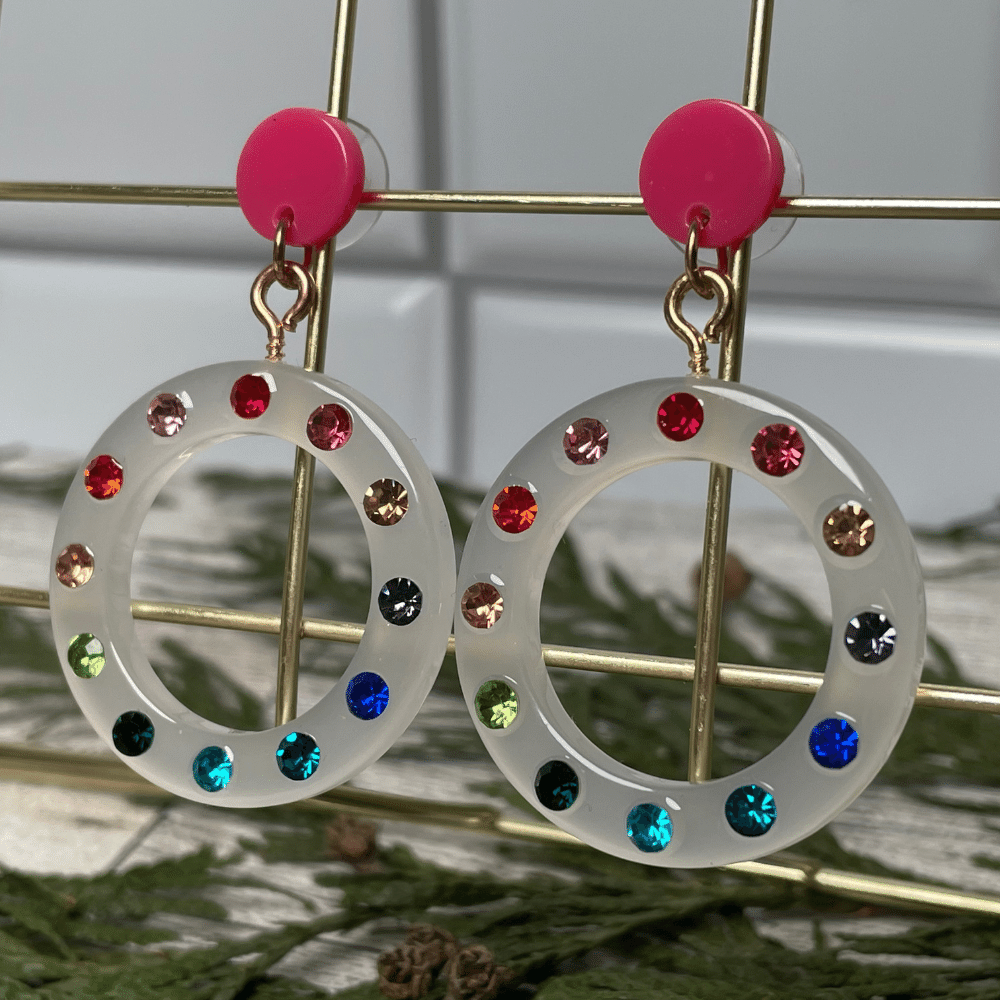 Rainbow Rhinestone Dangle Earrings