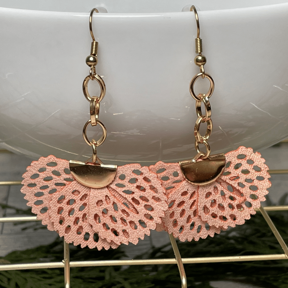 Blush Suede Fan Pendant Earrings