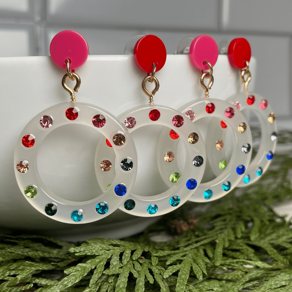 Rainbow Rhinestone Dangle Earrings