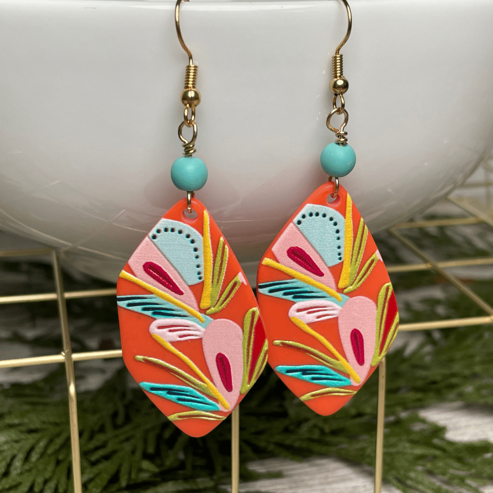 Orange Floral Drop Earrings