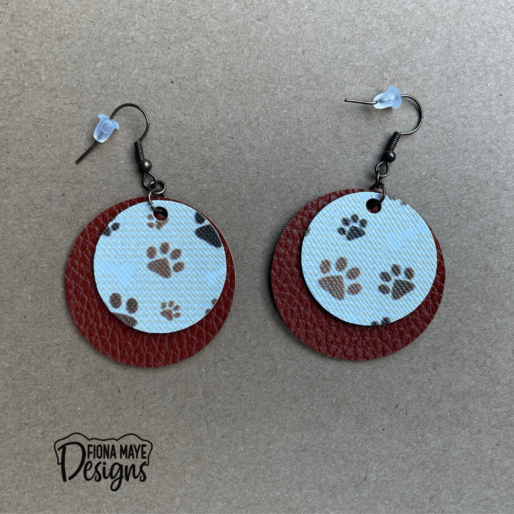 Dog Paw Print Faux Leather Earrings