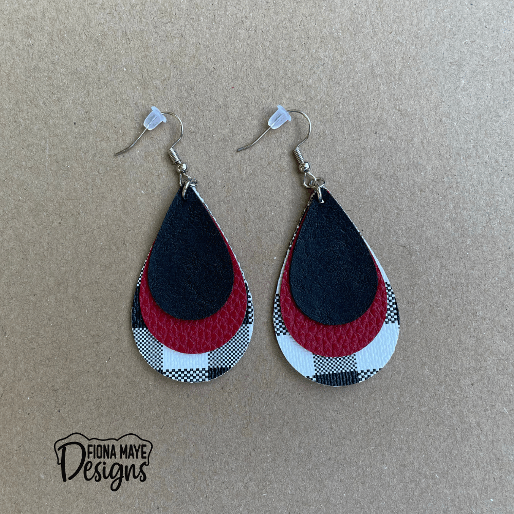 Red Buffalo Plaid Faux Leather Earrings